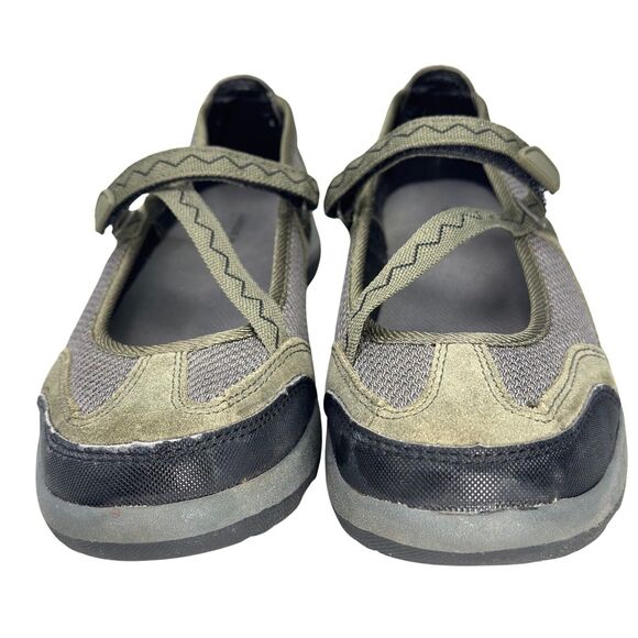 Lands' End Mary Jane Shoe Womens 8D Wide Green Gray Mesh Trekker Leather Hiking - Picture 8 of 12